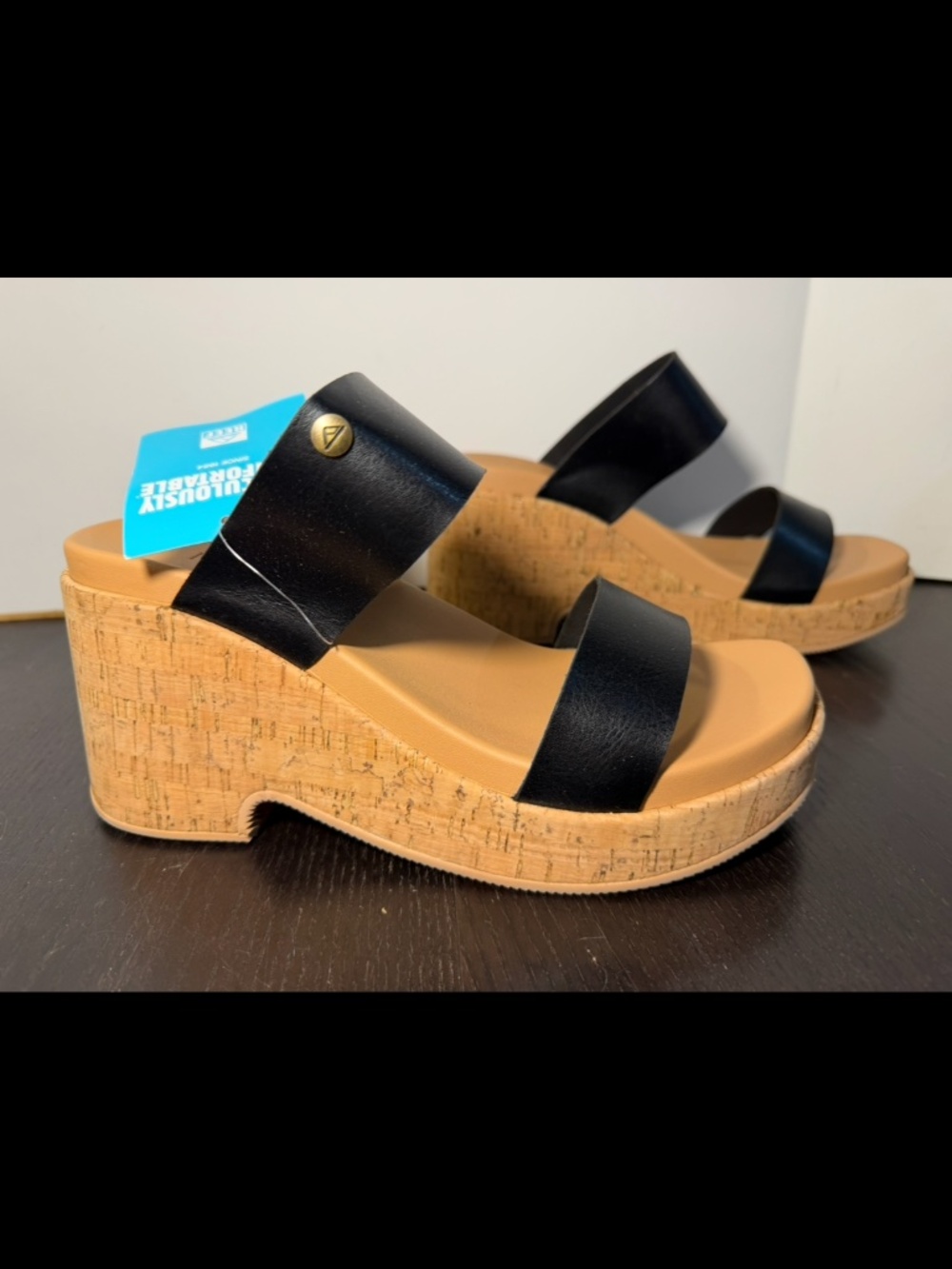 Reef Sunset Ibiza Cork Wedge Summer Costal Sandals Black Womans 10M
